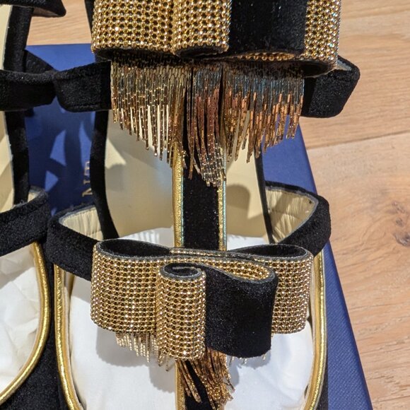 Velvet gold trimmed open back stilletto - Picture 5 of 7